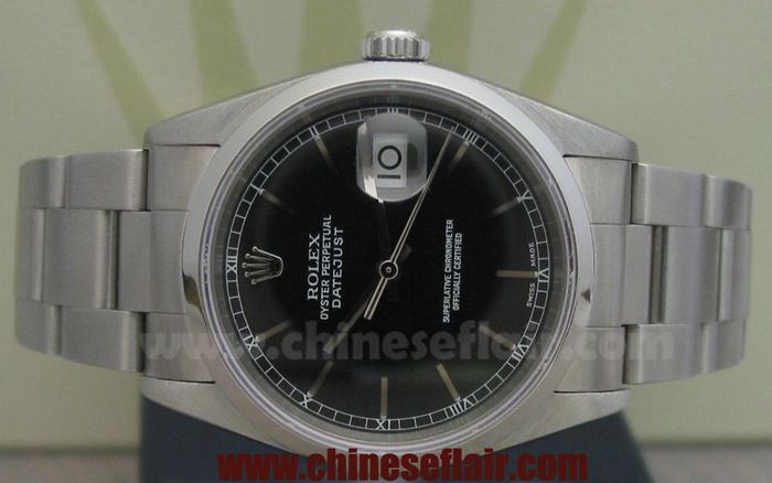 Rolex Datejust SS Oyster Band Mens Watch Black Dial